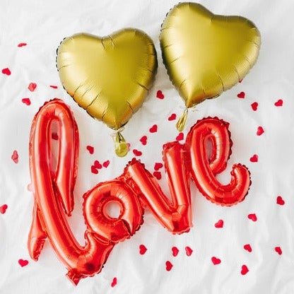 'Love' and Gold Hearts Balloons