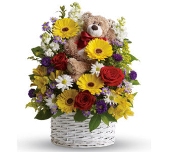 Colorful Spring Bloom Flower Basket with Teddy - Dubai