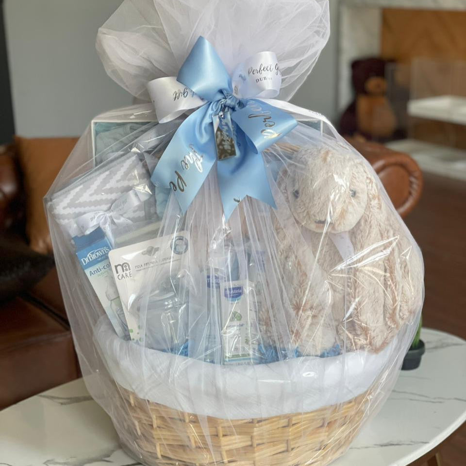 Ultimate Newborn Baby White Gift Basket FREE Delivery to Dubai