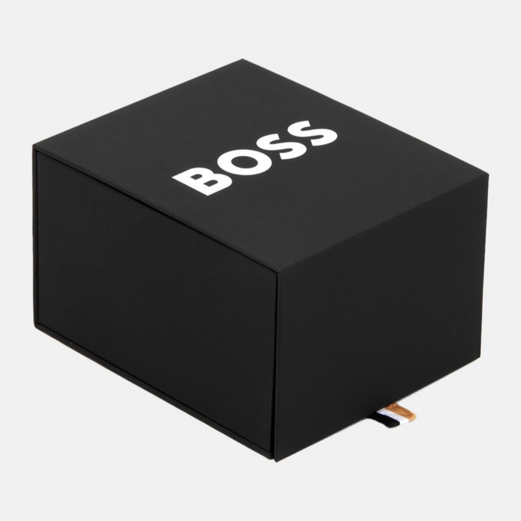 Black 'BOSS' branded box on a white background