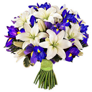 White Lily Stems & Blue Flower Bouquet Dubai