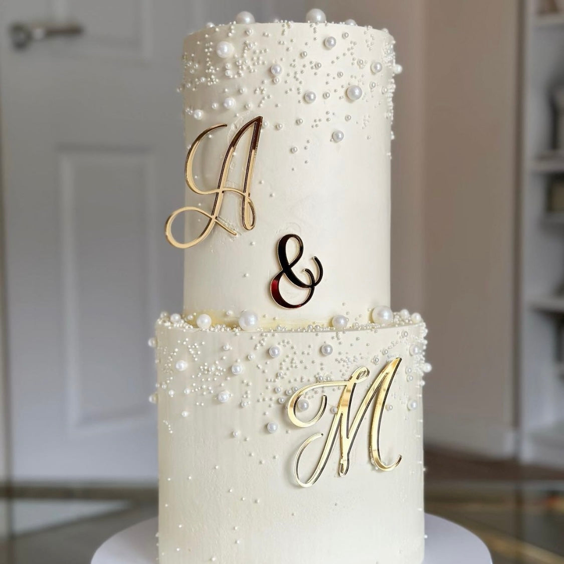 Two Tier Petals And Gold Wedding Cake – Cutter & Squidge