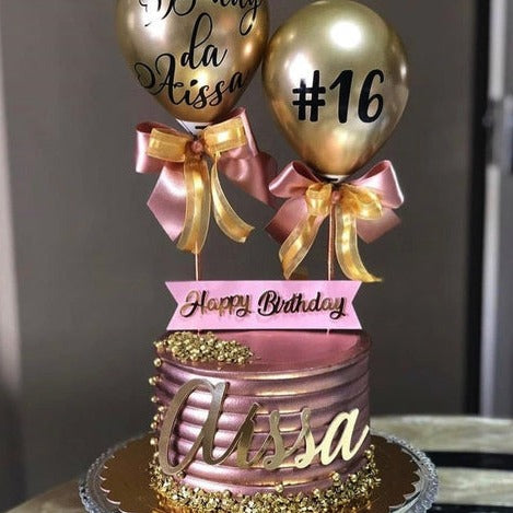Mini Bolo de Aniversário rosa e dourado - Cake Studio