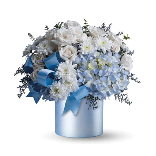Dreamy Baby Blue & White Flowers Vase - Dubai
