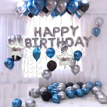 palloncini di compleanno adulto bambino bambino blu e argento ballons  decorazione festa di compleanno
