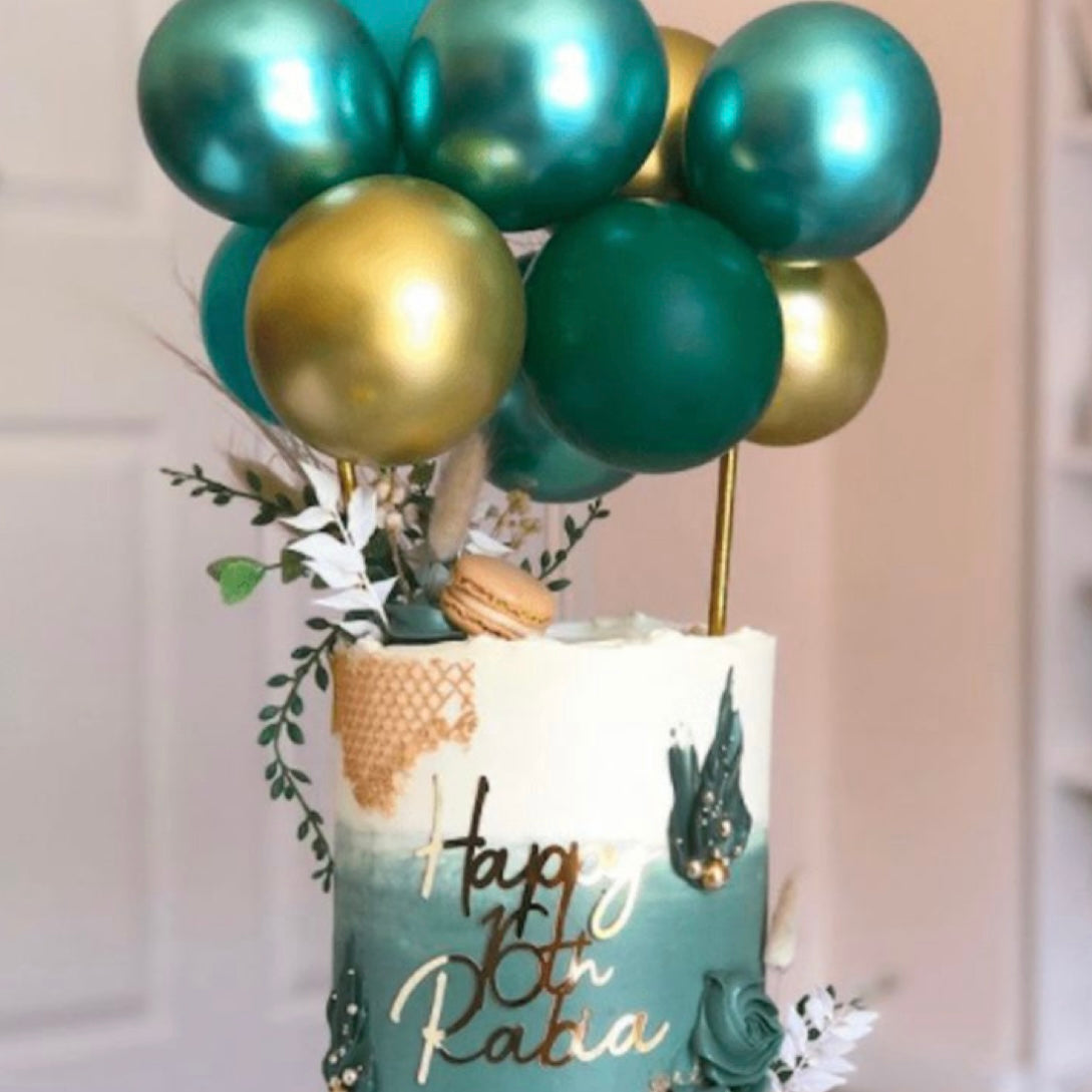 Green & Gold Cake with balloons - Birthday Cake Delivery to Dubai