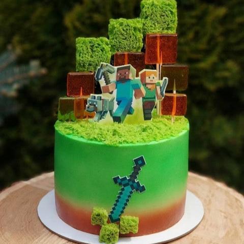 Torta a tema Minecraft verde e rosso - Ordina subito online