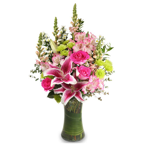 'Lush Garden' Pink Flowers in a Vase - Dubai
