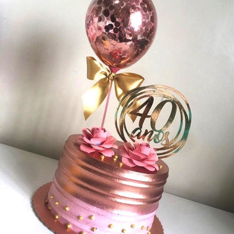 Topper decoración tartas happy birthday en letras y color oro rosa.