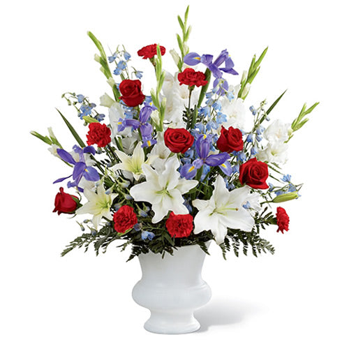 Regal Blue, White & Red Flower Arrangement - Dubai